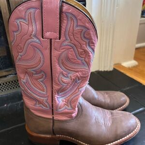 Nocona Pink Embroidered Shaft Lace-Up Western Boots